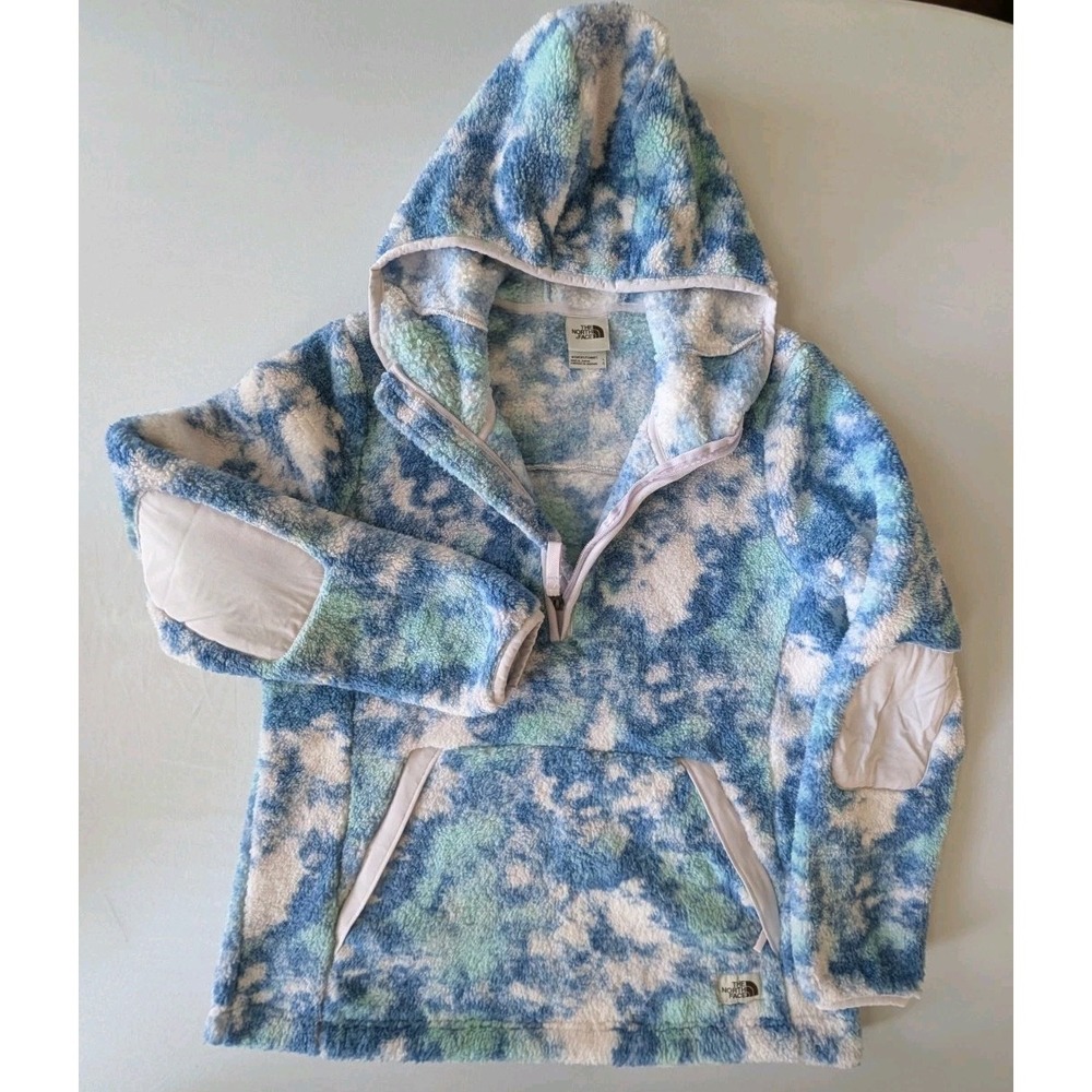 The North Face Womens Large Fleece Pullover Hoodie Blue Dye Sherpa Anorak